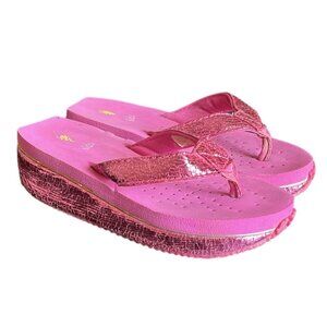 Volatile PowderPuff Wedge Flip Flop Sandals Pink 13